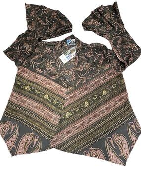 Tienda ho  Vtg Boho Floral Cape Tunic Top Free Size Sleeveless Flowing Blouse